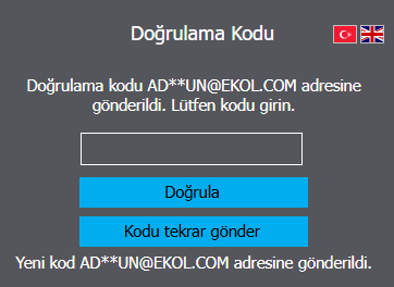 Doğrulama kodu ekranı